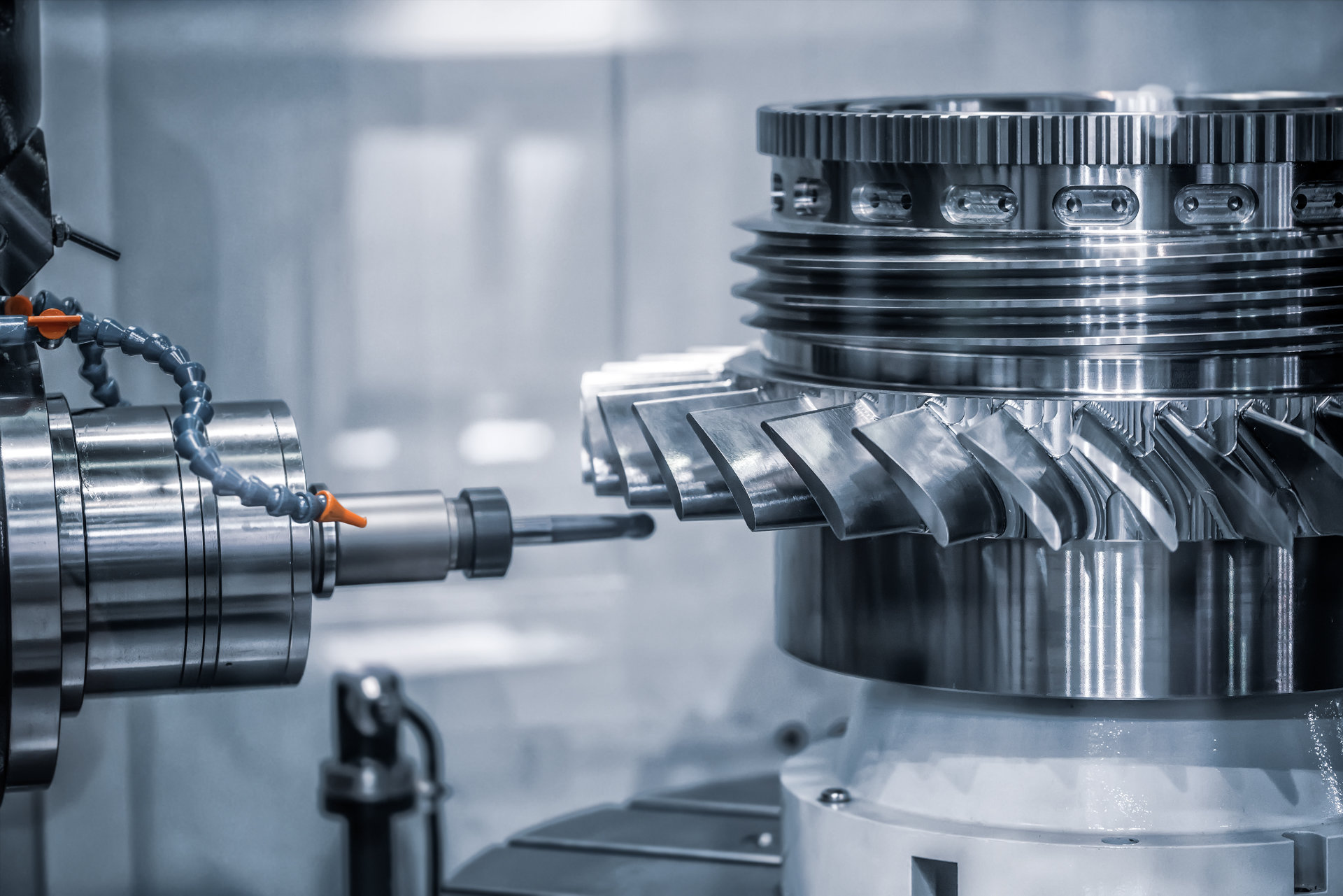 Precision CNC machining of aerospace turbine gear component with high-tolerance metal cutting process
